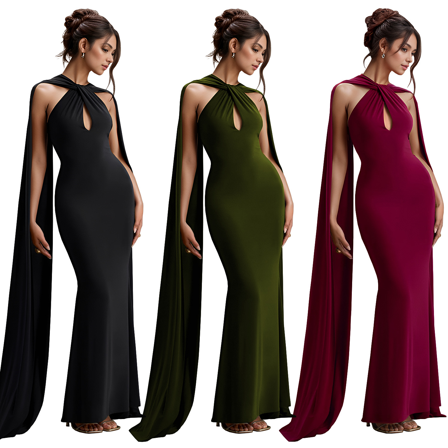C7278 Transbordador AliExpress Amazon Moda europea y americana Ropa de mujer Casual Elegante Falda larga Vestido de color sólido con serpentina image 6