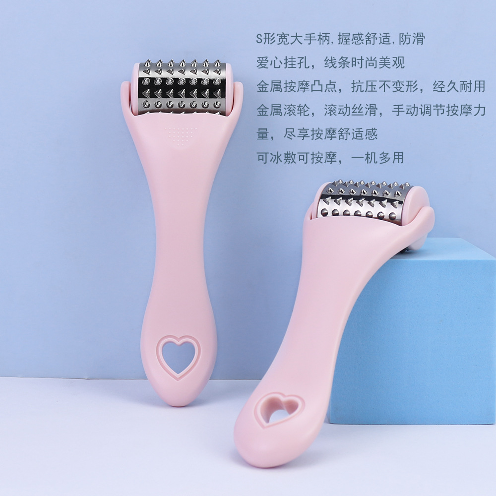 Nuevas herramientas de masaje facial transfronterizas, lifting de belleza, compresas de hielo, guía de masaje, rodillo de masaje de metal en forma de diente de lobo