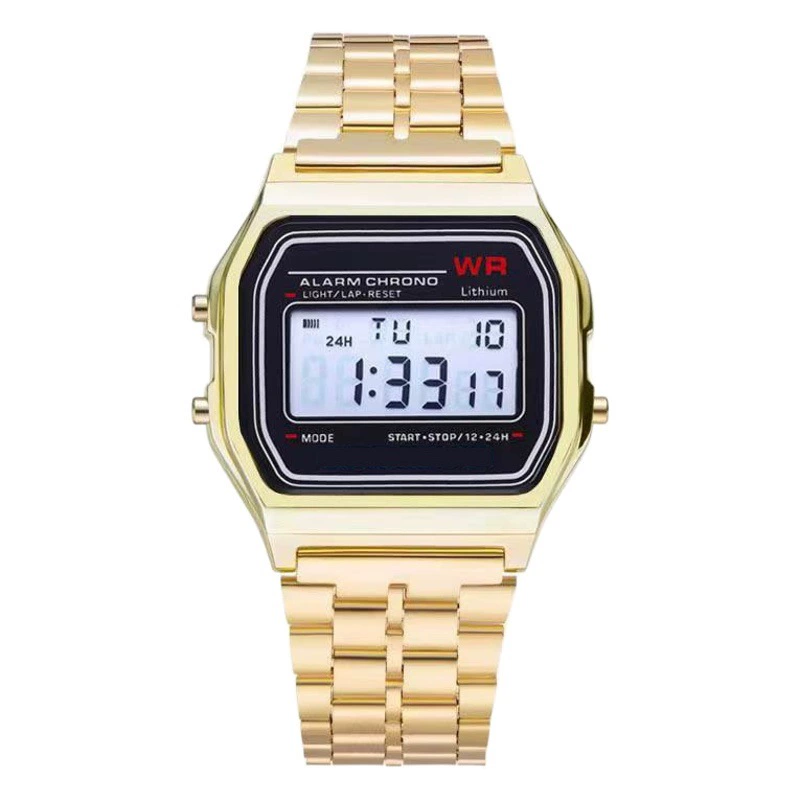 Производитель стальной ленты светодиодные электронные часы AliExpress f91w часы золотые и серебряные часы с холодным освещением