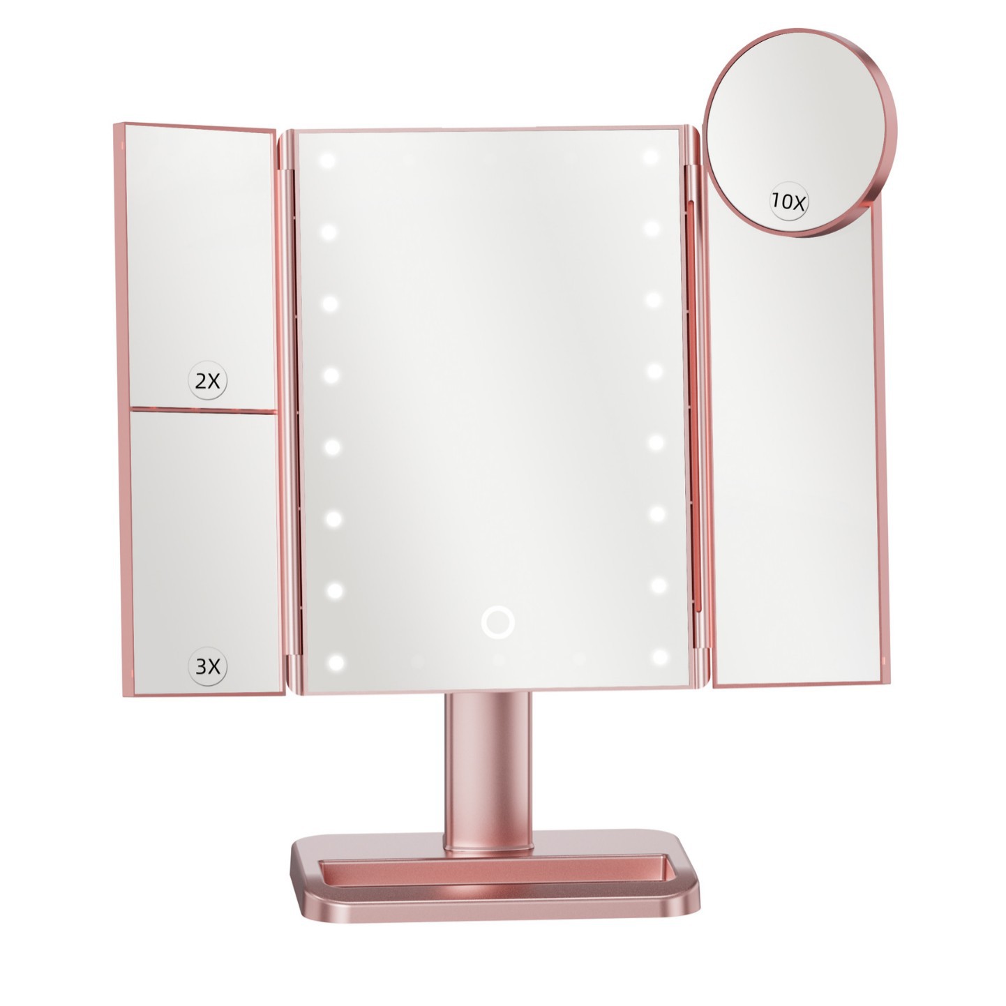 Espejo de maquillaje inteligente de punto transfronterizo con espejo de maquillaje triple plegable con luz 10x espejo de maquillaje LED escritorio