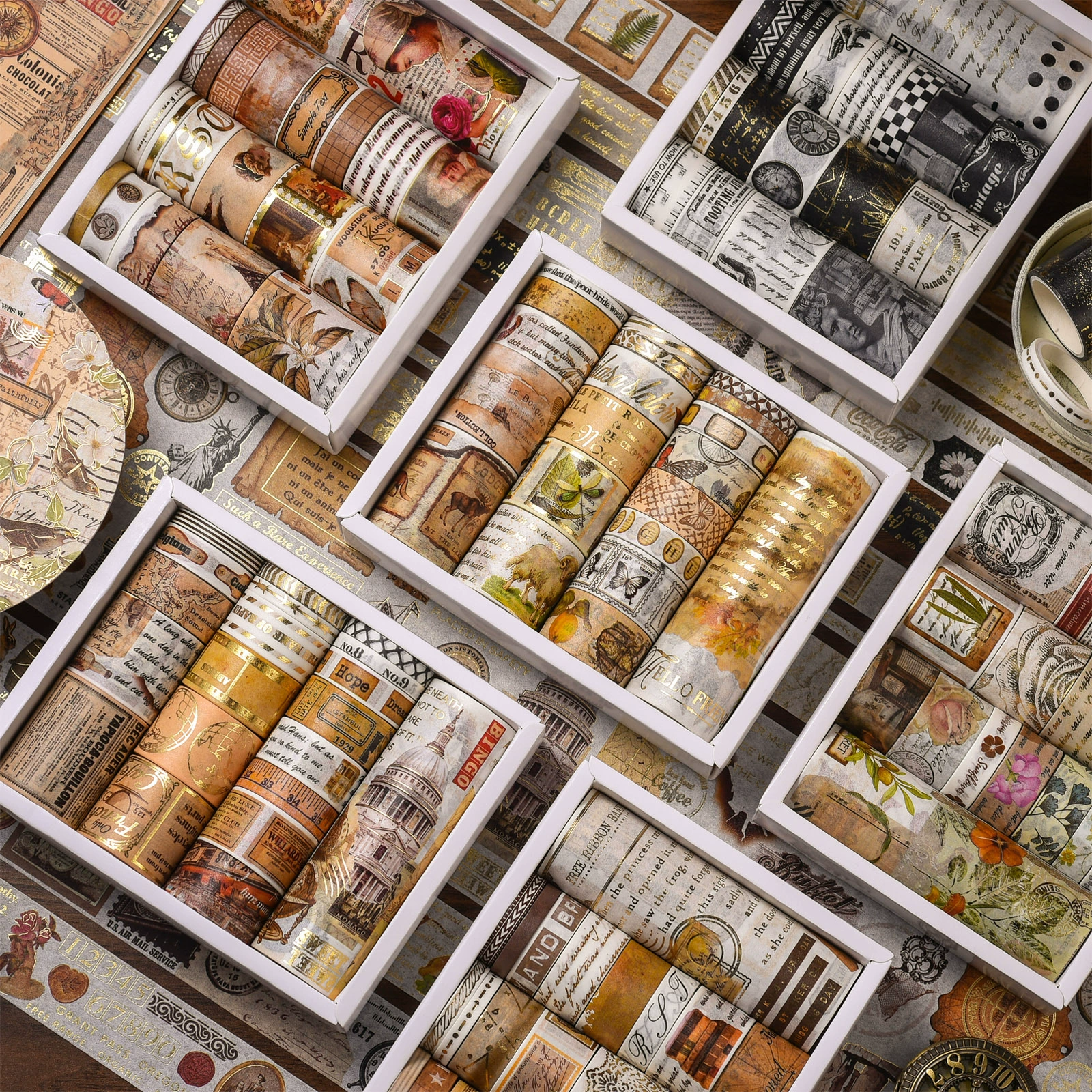 20-рулонная лента в штучной упаковке коллекция историй фильм Искусство бронзовый цветок декоративный материал Ретро Английский ленточный костюм