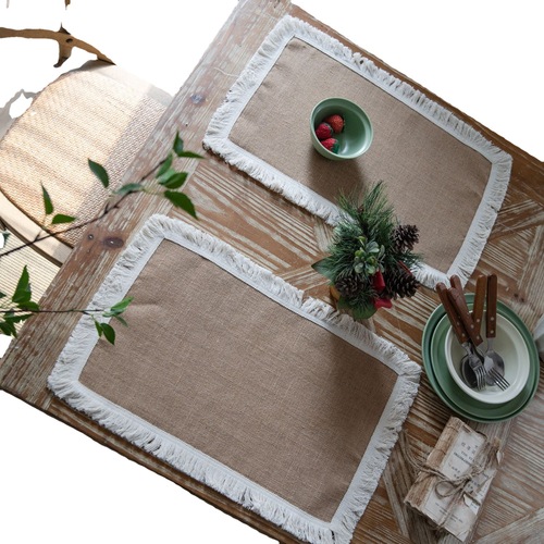 Yimanqi Yun hemp rope placemat red tassel placemat woven color matching festive tassel bowl mat factory direct supply