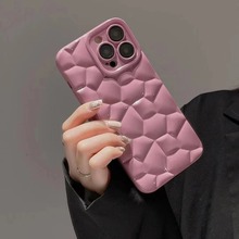 紫色苹果手机壳14promax创意鹅卵石纹iPhone12pro保护套全包防摔