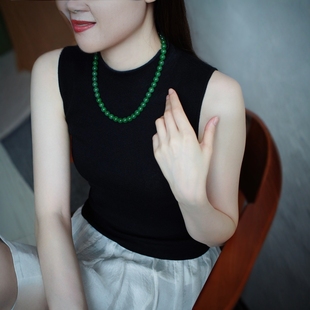Jin Yu Tang boutique Hetian jade jasper fruit green necklace color uniform elegant autumn bright green