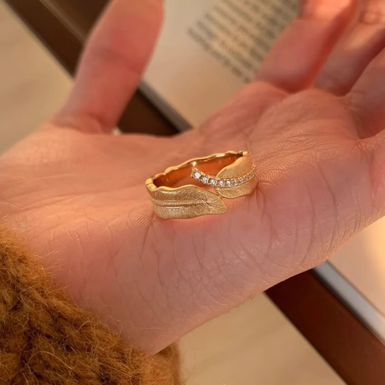S925 Sterling Silver Vintage-Style Gold Brushed Wheat Ear Leaf For Women, Unique And Elegant Index Finger Ring_voghion.com