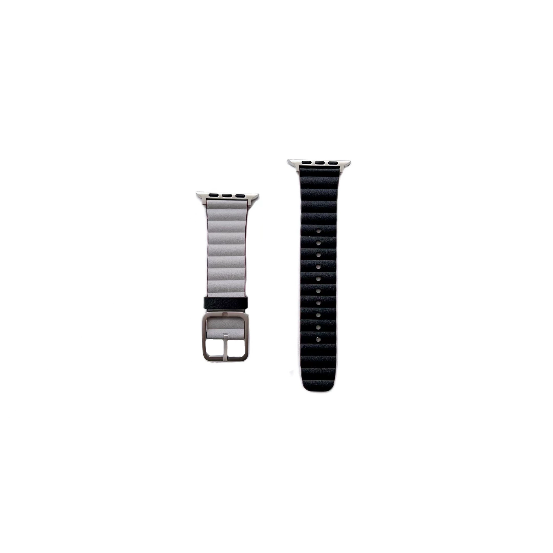 Apple double-sided bamboo watch strap, genuine leather with multiple color configurations