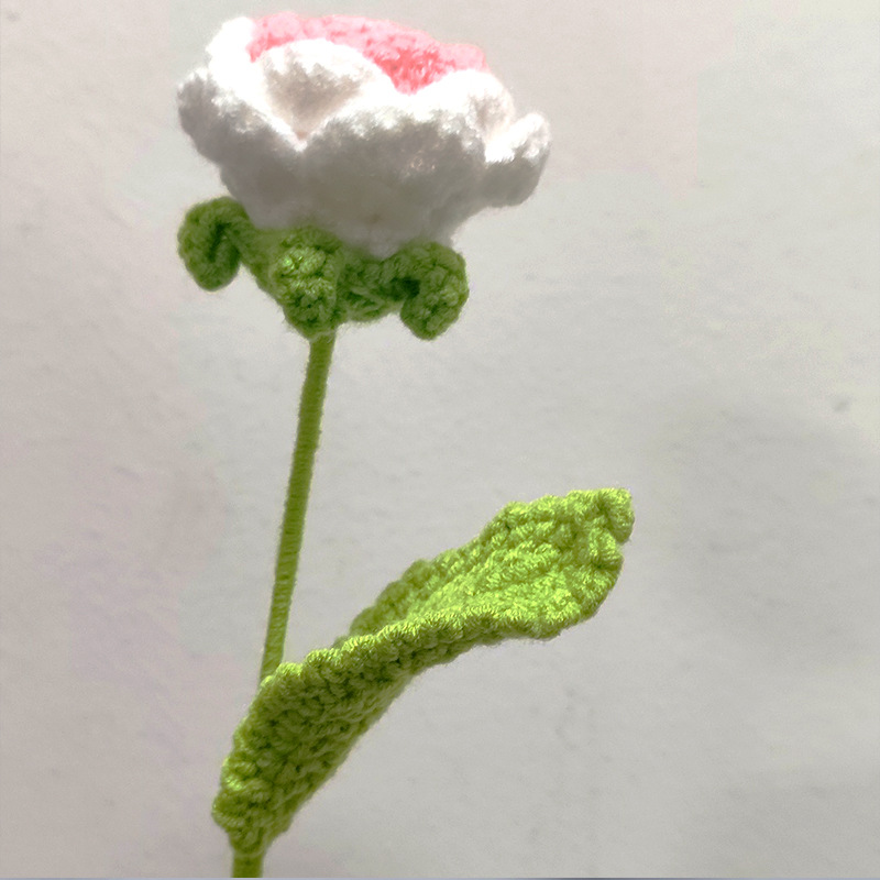 Hecho a mano artificial Rosa acabado lana tejida Rosa crochet decoración del hogar ramo regalo Día de San Valentín