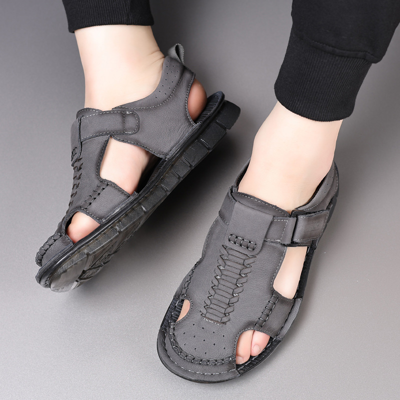 Verano nuevo cabeza de cuero para hombres sandalias de cuero para hombres zapatos de playa para hombres zapatos transpirables con suela suave