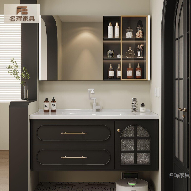 Minghui French-Style Retro Bathroom Cabinet Set with Integrated Washbasin, Washstand, Washbasin, Bathroom Ceramic Vanity Cabinet
