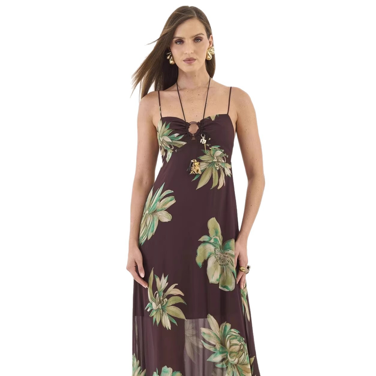 New Sexy Floral Print High-Waisted Maxi Dress Style Suspender Dress For Women Vacation Wear_ecoleips.com