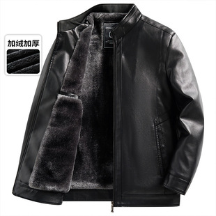 Dad fleece-lined Thickened Leather Men's Coat Winter Clothes for Middle-aged and Elderly Grandpa Winter Warm Collar Leather Jacket for Men