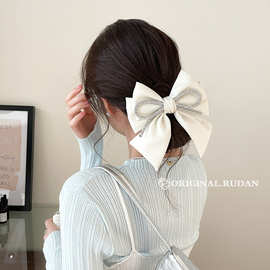 韩国水钻蝴蝶结飘带发夹女亮丝高级感轻奢风发饰缎面百搭发卡头饰