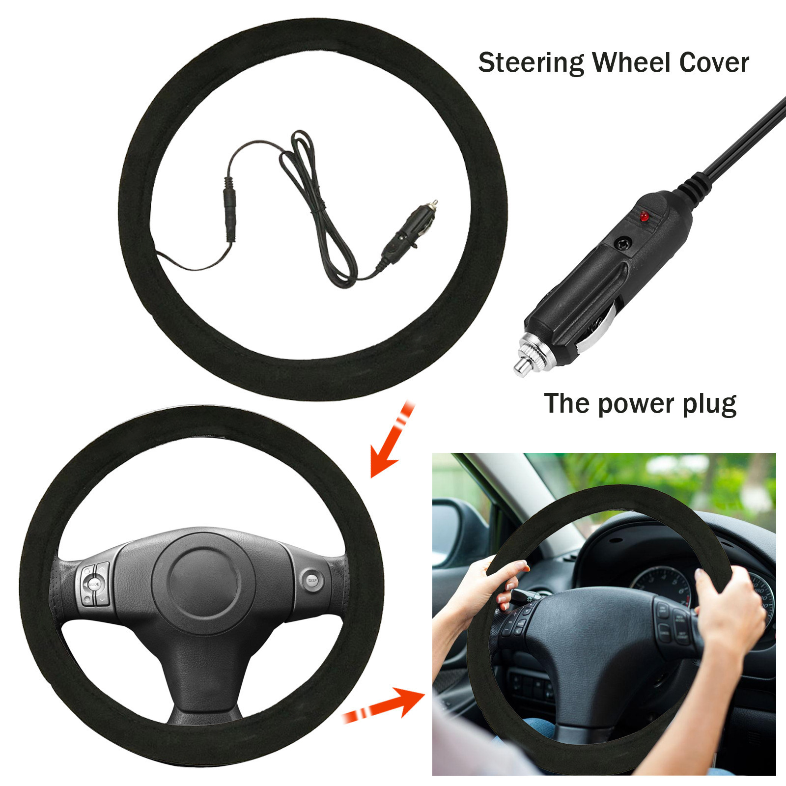 Rayhong Car Heated Steering Wheel Non-Slip Universal Steering Wheel Cover Quick Warming Hand Warmer Protective Cover