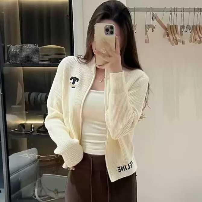 26 Fall/Winter New High-Neck Zipper Sweater Knit Cardigan French Retro Light Luxury Socialite Style High-End Knitwear