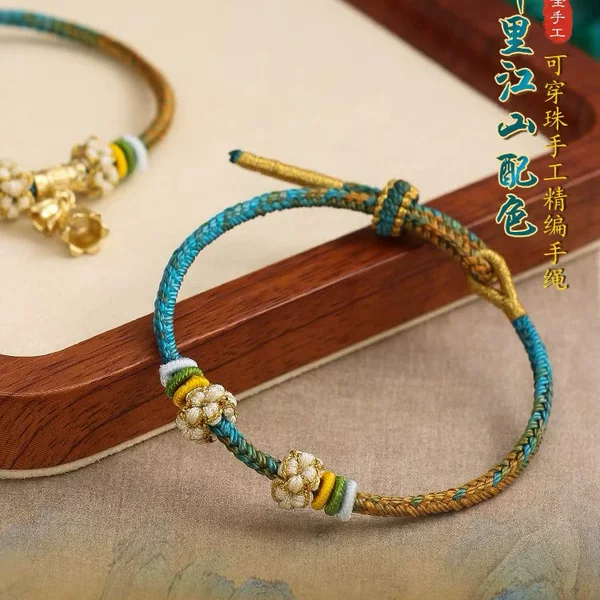 Floral Semi-Finished Bracelet with Lily of the Valley Flowers, DIY Beaded String Bracelet with a Thousand-Mile Landscape Design, Handmade Braided Bracelet for Women with a National Style