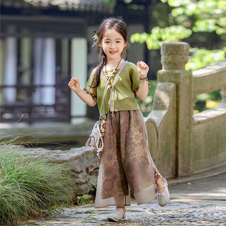 Girls' Song Dynasty Style Set Summer 2024 New Baby Chinese Style Hanfu Thin Set for Girls Ethnic Ancient Style Two-Piece Set