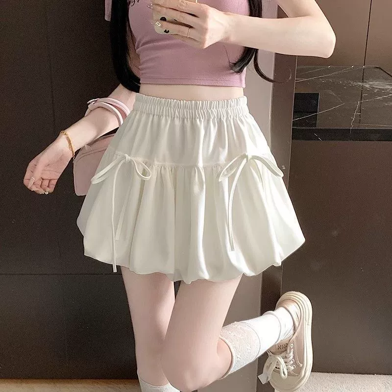 [Коллекция юбок с цветочными бутонами] универсальная утягивающая юбка с высокой талией, летняя милая юбка-пачка, эластичная короткая юбка, юбка-фонарик