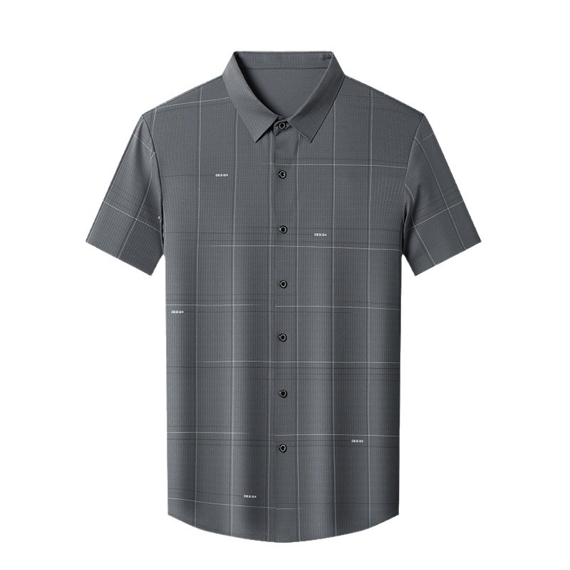 2024 sommer Hemd Licht Reife Casual Check Kurzen ärmeln Atmungsaktive Bequeme Flip Kragen Gedruckt männer Strickjacke_voghion.com