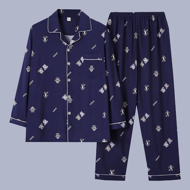 100% algodón pijamas de los hombres de primavera y otoño de manga larga traje de dos piezas más el tamaño suelto de la Juventud de los hombres homewear Delgado