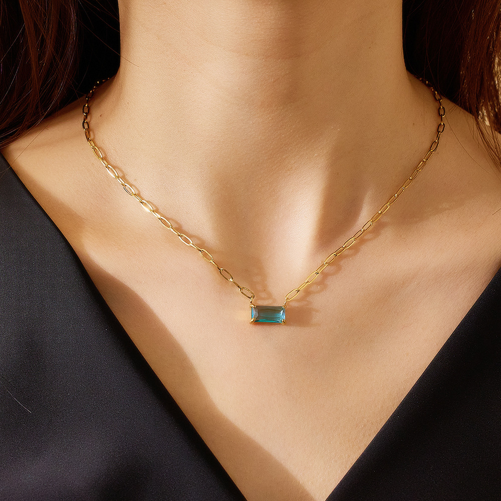 12g Weight Real Gold Plated Plating Material Zircon Inlay Material Necklace Classification 1 Piece Quantity Daily, Street Occasion 304 Stainless Steel Material Rectangle Pattern Women's Gender IG Style, Simple Style Style Waterproof Non Tarnish, Inlay Craft Real Gold Plated Rectangle 304 Stainless Steel IG Style Simple Style Waterproof Non Tarnish Necklace 11