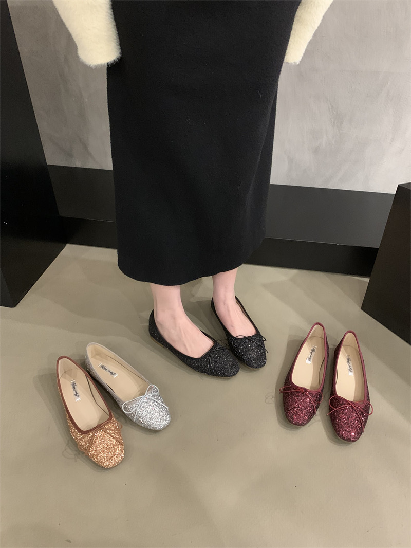 2024 frühling Herbst Neue Feine Funkelnden Stil Flache sohle Einzel für und Damen Bogen Flach Mund Ballett Tanz Schuhe_voghion.com
