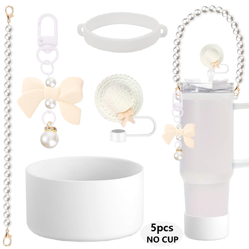 7pcs taza Stanley cuerda de mano colgante de silicona flor tapa de pajita bola de felpa colgante de copa cadena de taza de color