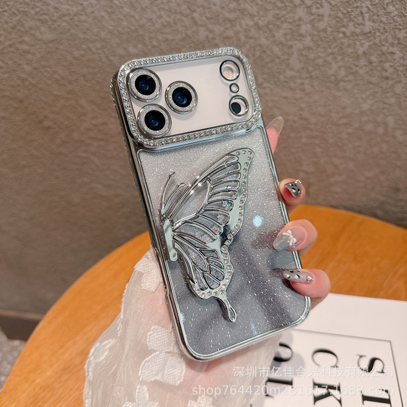 轻奢闪粉水钻立体蝴蝶支架适用iPhone17PROMAX手机壳苹果16软壳15|undefined