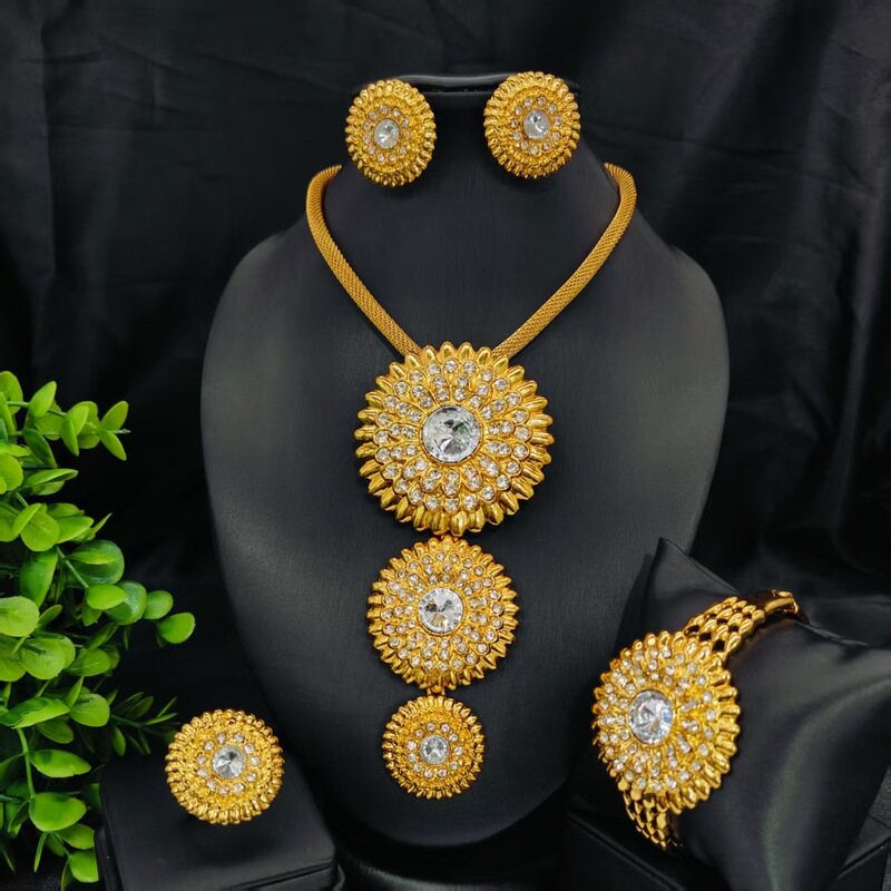 Cross-Border Hot-Selling Necklace, Earrings, Bracelet, Ring, Jewelry Set, Four-Piece European and American African Bridal Wedding Jewelry