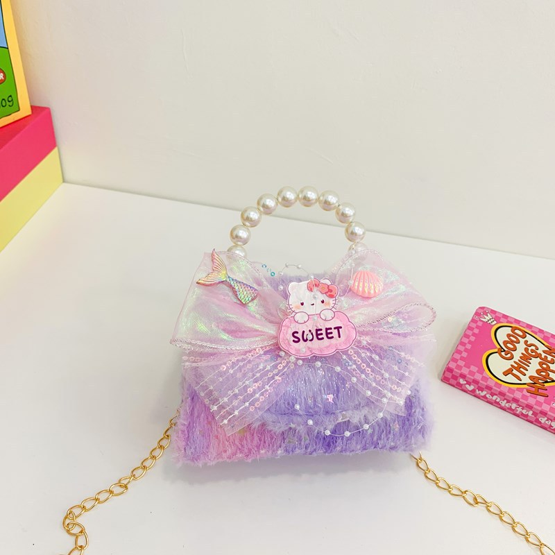 Niñas lindas bolsas de peluche arco iris 2025 exportaciones de comercio exterior de aire extranjero bolsa de tramo inclinada bolsa de princesa de perlas