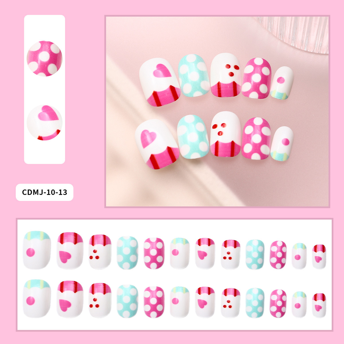 24 piezas de uñas animales dibujos animados niños pegatinas de uñas 3D pegatinas japonesas rosa chica ondas cardíacas puntos de uñas