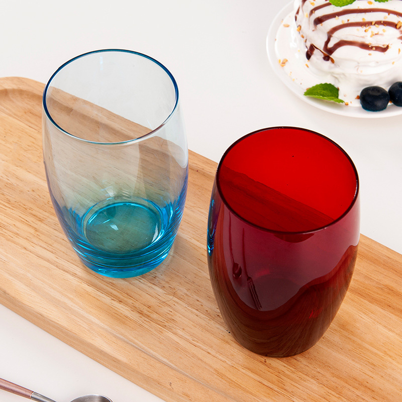 新款無鉛水晶玻璃酒店餐廳酒吧家用果汁飲用玻璃杯批發紅藍口杯