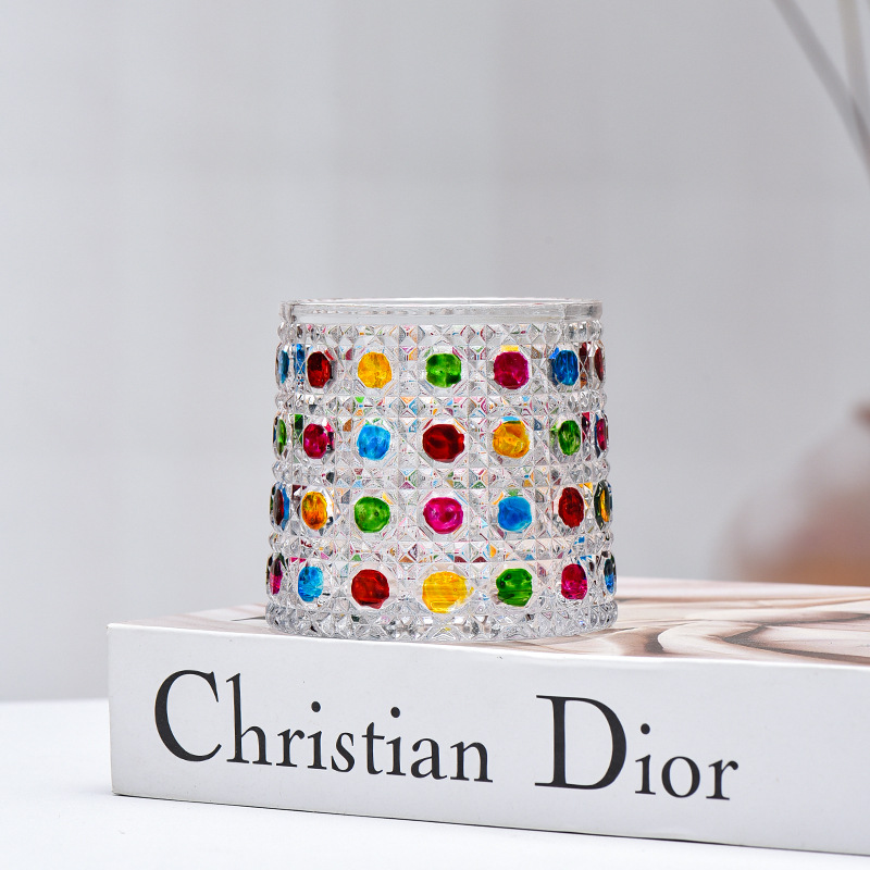 Tazas de vidrio de diamante de color tazas de whisky creativas tazas de vino caseras tazas románticas candelabro