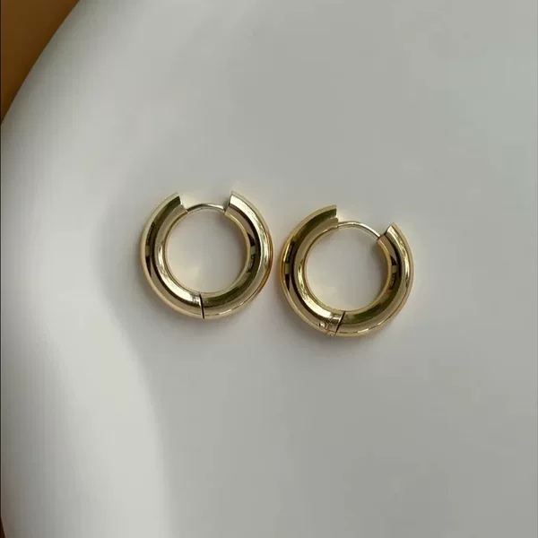 European and American cross-border jewelry fashion stainless steel golden earrings simple light luxury design versatile plain ring earrings