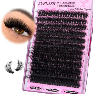 Foreign trade supply 200D imitation mink hair false eyelashes 240 cluster 14-20mm fluffy segmented DIY grafting eyelashes
