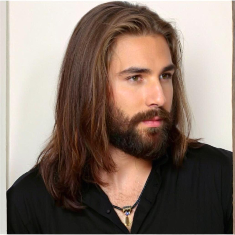 Cross-border e-commerce European and American wig men's brown mid-length hair chemical fiber full head cover Temu hot-selling full-top wig