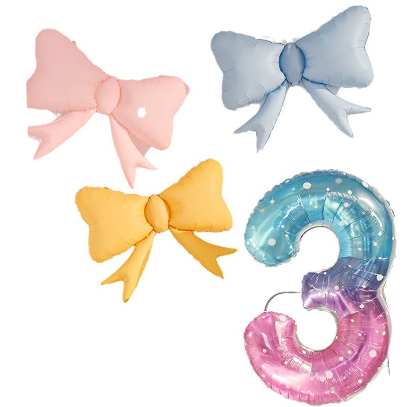 Globos con forma de pajarita color macaron para la decoración de la fiesta del primer cumpleaños de bebés (niños y niñas)_voghion.com