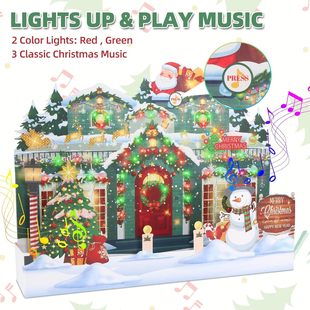 Cross-Border Customized Christmas Greeting Card 3D Stereo Music Light Flashing Greeting Card Holiday Gift Card Christmas Gift Card