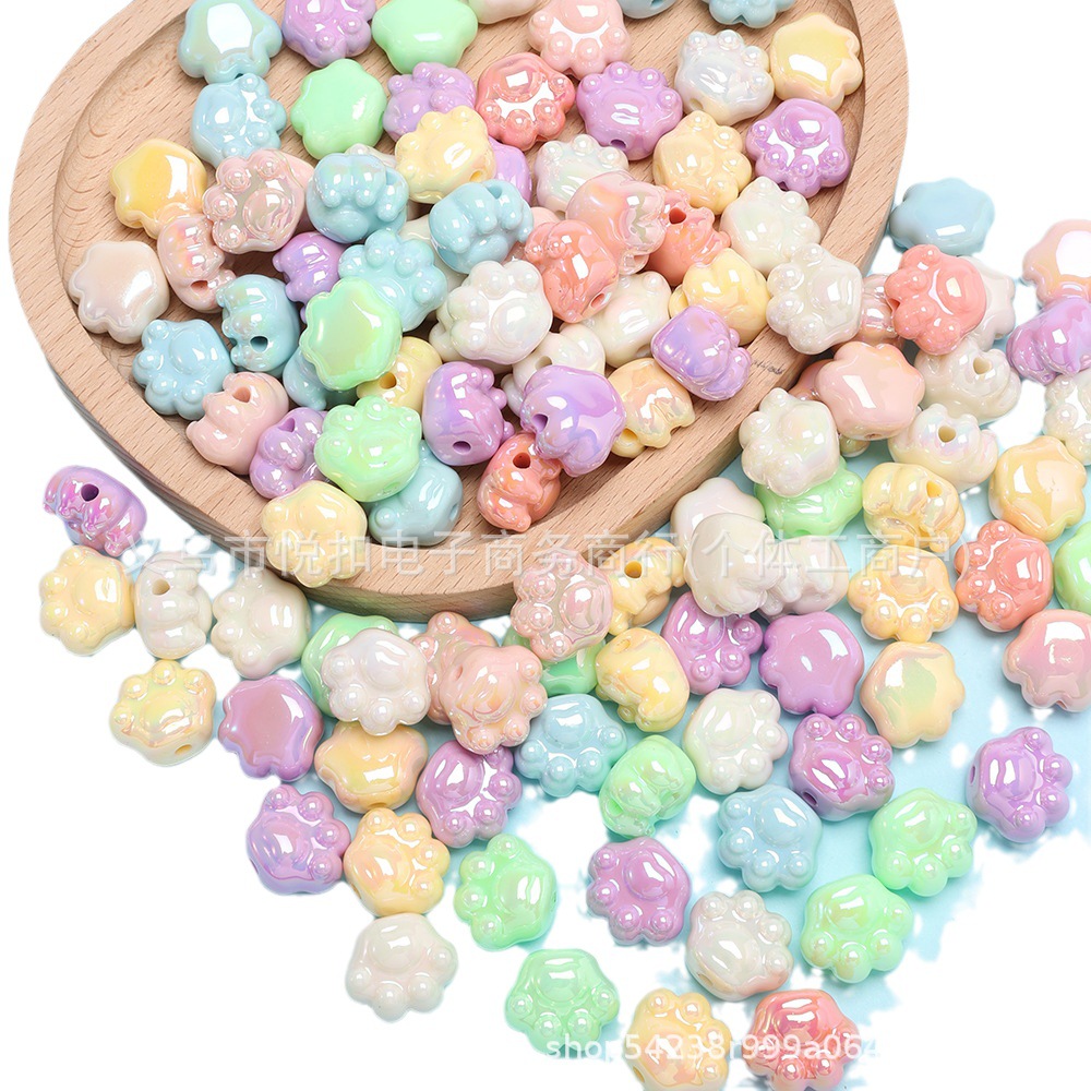 Agujero de garra de gato de color crema 3mm perlas acrílicas macarón manuales perlas de agujero recto bolsas de perlas sueltas colgante pulsera