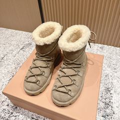 25年秋冬新款 小MIU雪地羊羔短靴 保暖厚底女靴