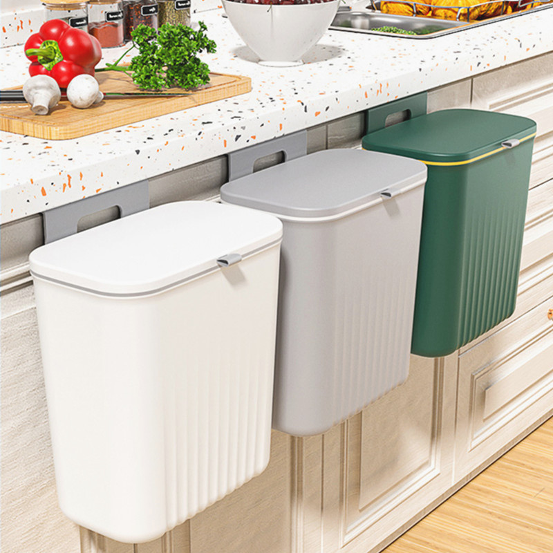 Kitchen Trash Can Hanging Household Cabinet Door with Lid Wall-Mounted Kitchen Waste Bin Hanging Bathroom Toilet