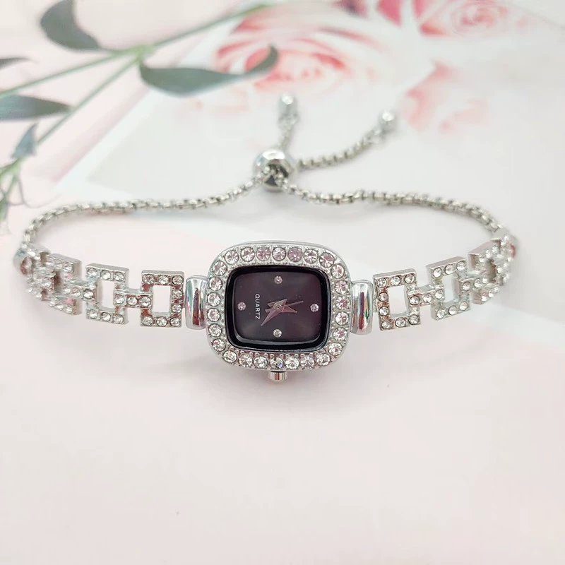 Square Swiss-Style Bracelet Watch, Crystal Accent, Adjustable Chain, Gold & Silver Options