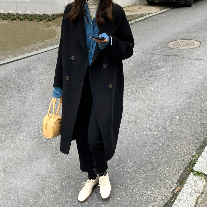 Double-sided long elite cashmere, woolen woolen coat, 2022 collection, mid-length, Korean style