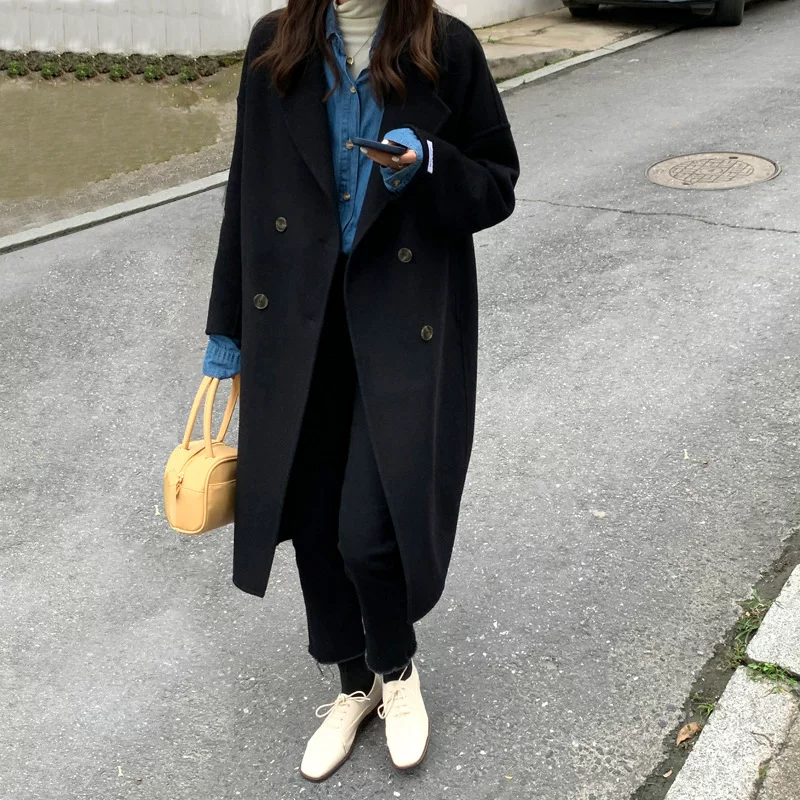 Double-sided long elite cashmere, woolen woolen coat, 2022 collection, mid-length, Korean style