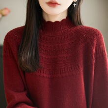 镂空钩半高领针织衫套头毛衣女春夏季新款加厚针织衫内搭打底上衣