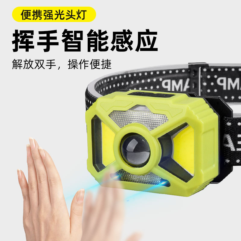 Transfronterizo inteligente inducción alta luz luz de cabeza de doble interruptor multi-granos portátil al aire libre trabajo de bicicleta aventura luz de cabeza