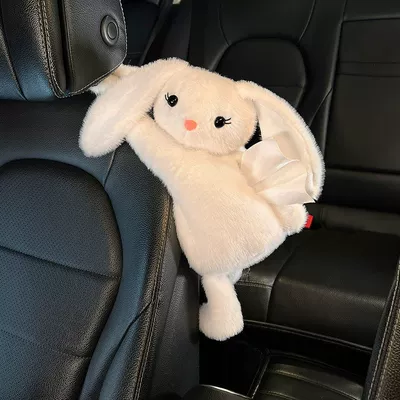 with a Creative and High-End Feel, Car tissue box/set - white-long-eared-rabbit-paper-towel-hanging-bag