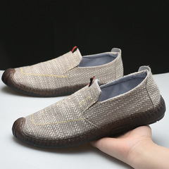 Old Beijing Cotton Shoes 2023 Spring and Summer New Linen Fabric Men's Casual Shoes with Calfskin Sole, Driving and Walking Breathable Men's Shoes