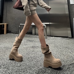 Song Xixiの2025秋冬新作厚底ショートブーツ、小柄な人向け、身長を伸ばしてスリムに見せるショートブーツ、ミッドカーフブーツ