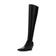 $Cowboy Knight Boots Slim Pointed Wedge Heel High Heel Knee High Boots Women's Black Elastic Socks Boots High Boots