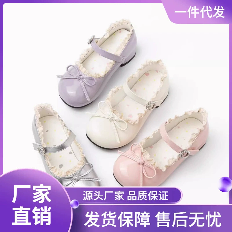 Французские мягкие туфли Мэри Джейн весна-осень 2025, круглый носок, ретро, бантик, плоская подошва, кружевная отделка, маленькие кожаные туфли